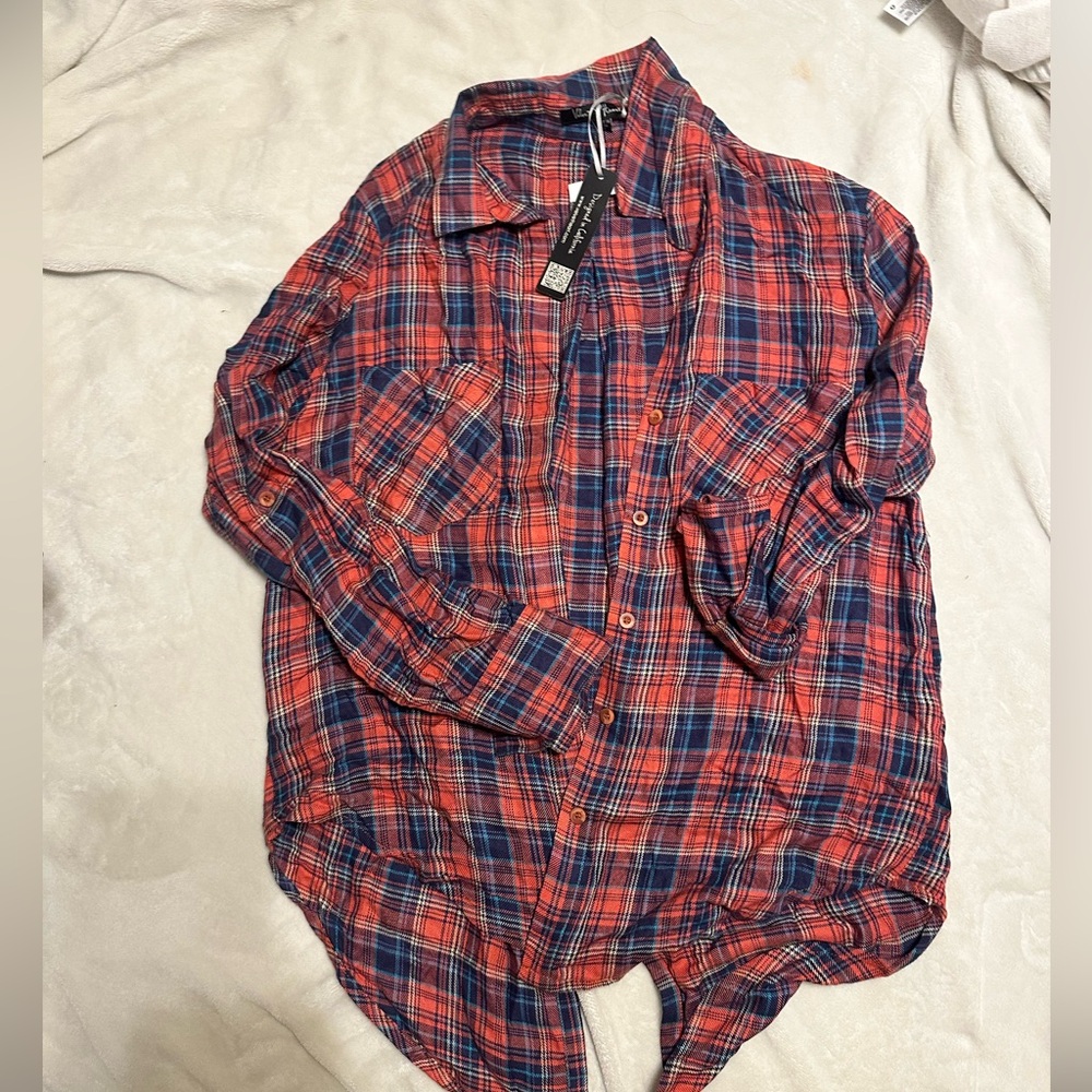 Velvet Heart Coral & Purple Flannel NWT - S